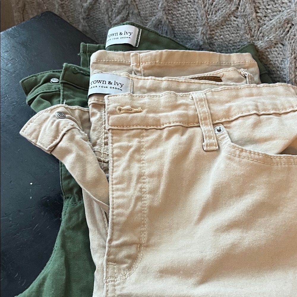 Crown & Ivy Olive and Beige Trousers (2 pair)